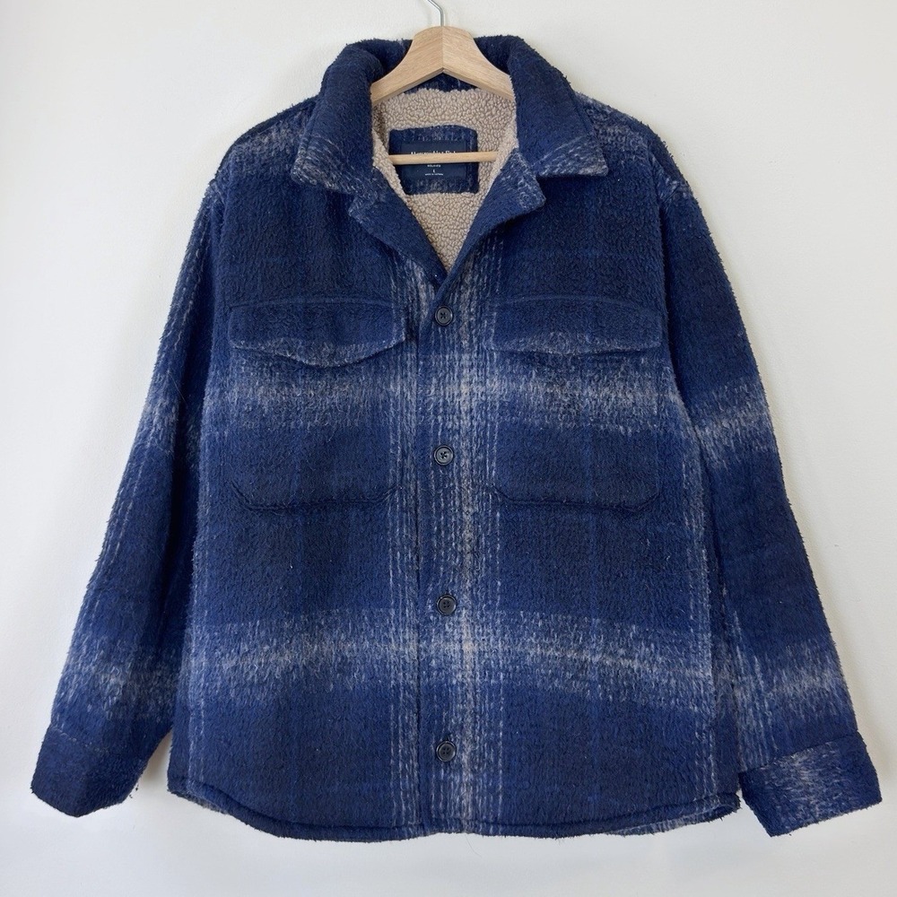 Abercrombie & Fitch Sherpa Lined Plaid Blue Coat Jacket - Large